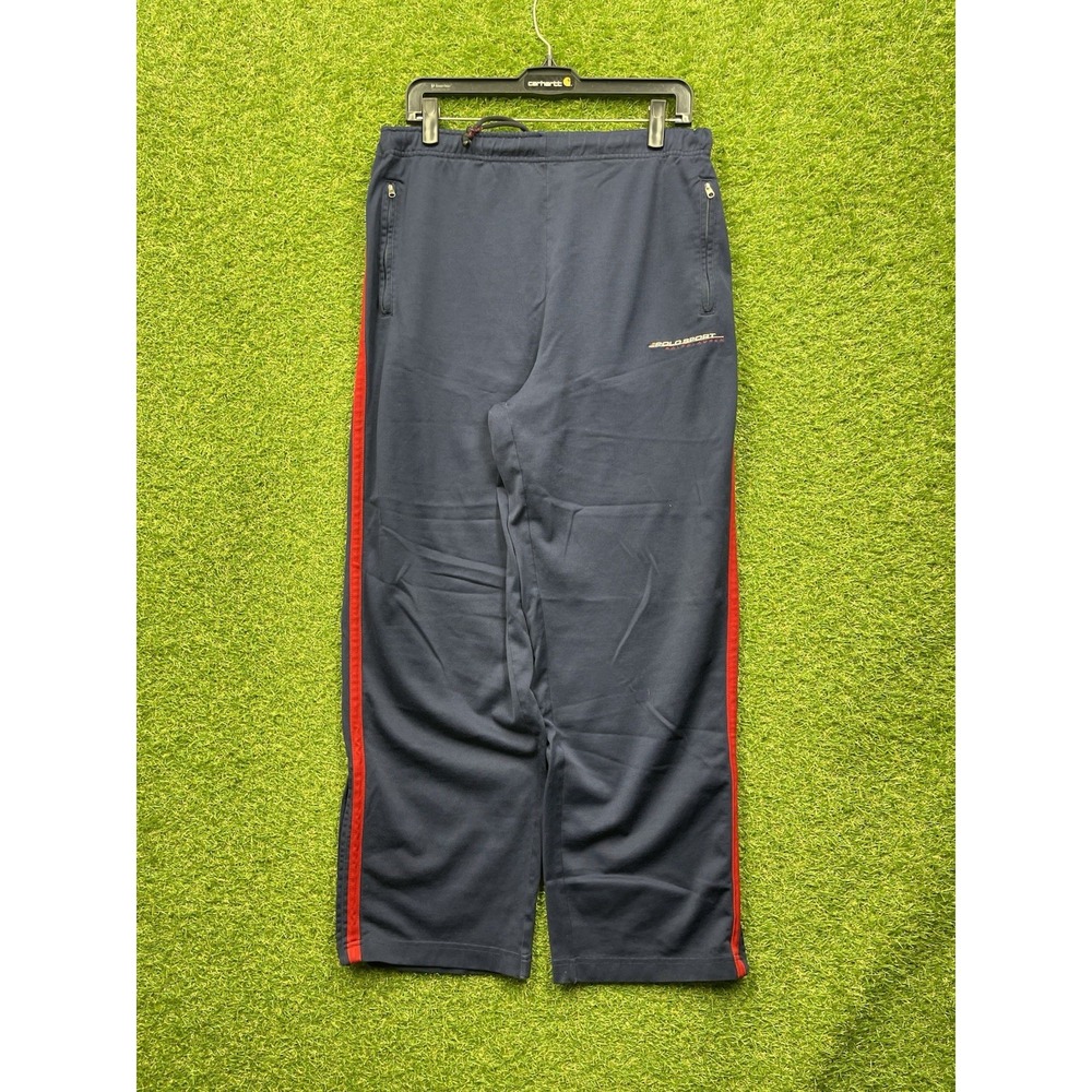 Polo Ralph Lauren Track Pants Mens Large Blue Side Stripe Zip Pocket Athletic